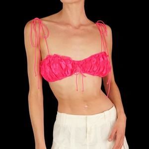For Love & Lemons Avalon Tie Strap Bra Top in Flamenco hot pink lace